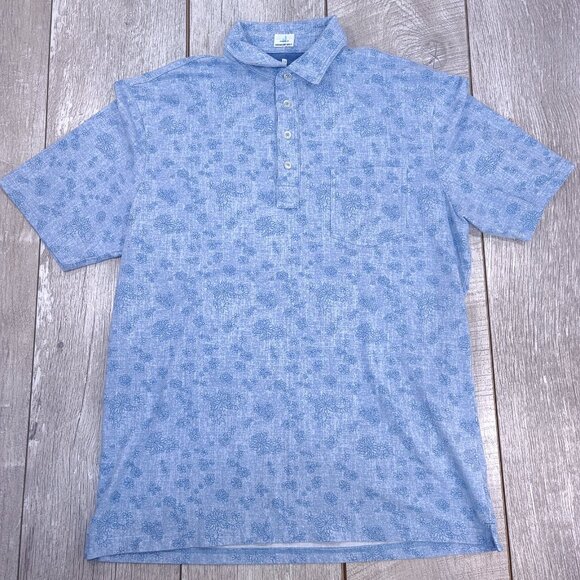 Johnnie-O Shirt Mens Medium Blue Lindley Floral Golf Short Sleeve Preppy Top - Picture 2 of 8